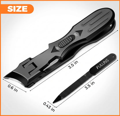 Compact FULUNS ingrown nail clipper at 3.5 inches long with a 0.6-inch precision jaw, plus a matching 3.5-inch nail file. Pocket-size set for travel and daily use.