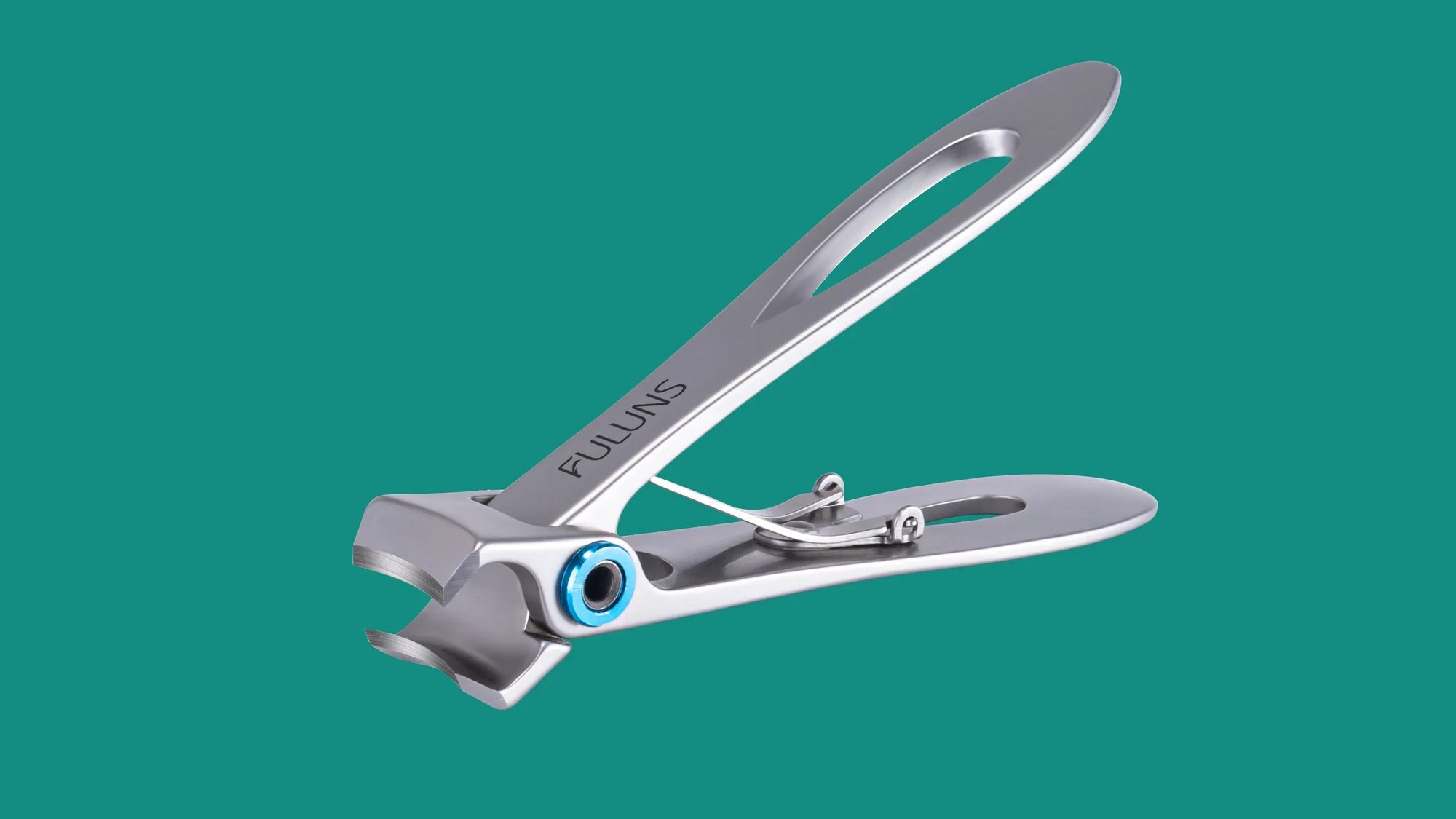 Premium stainless steel German nail clippers with extra-wide jaw and blue accent detail, engineered specifically for comfortable thick toenail trimming